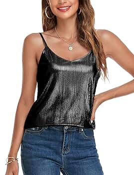 VIDUSSA Womens Camisole Dressy Glitter Tank Tops V Neck